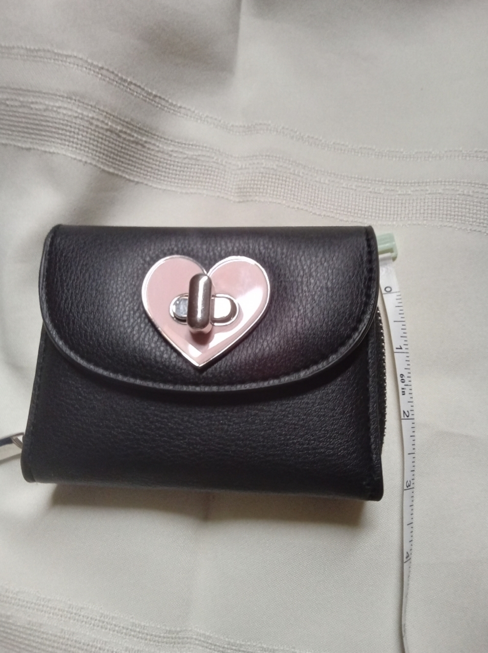 Black Leather Wallet with Pink Heart Lock